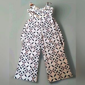 Cupshe Jumpsuit With Tie Belt Blush Pink And Black Geometric Pattern Size M EUC
